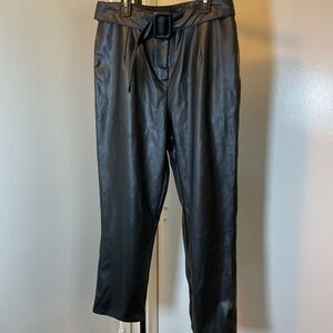 6. NWT The Moon Faux Leather Belted High Waisted Black Pants Size Large